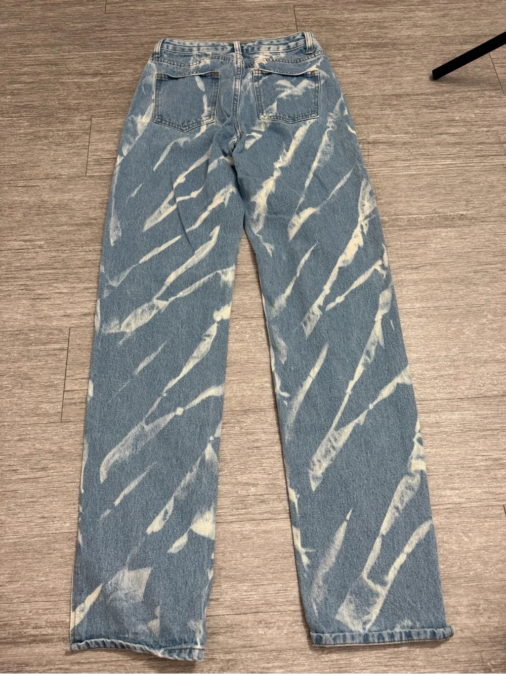 Lioness Bleach Wash Straight Leg Jeans Blue White Tie Dye High Rise Denim XXS
